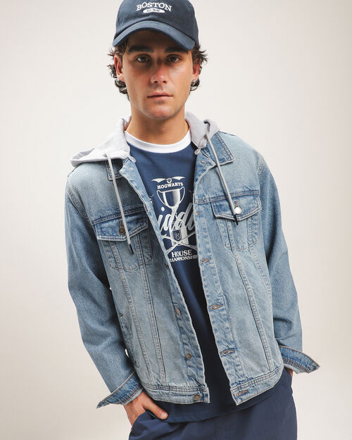 Chamarra Azul Con Hoodie