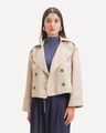 Chamarra Cruzada Botones,BEIGE