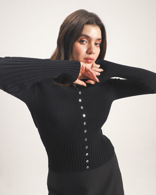 Polo Negra Manga Larga