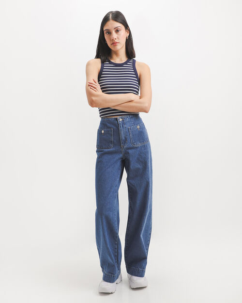 Jeans Fit Wide Leg Azul