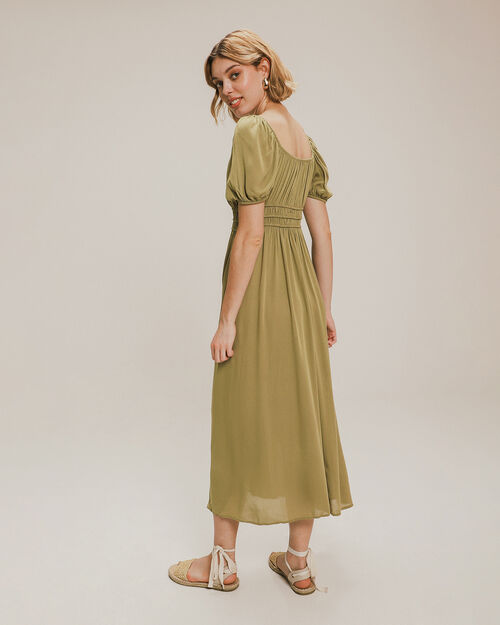 Vestido Manga Corta Olivo