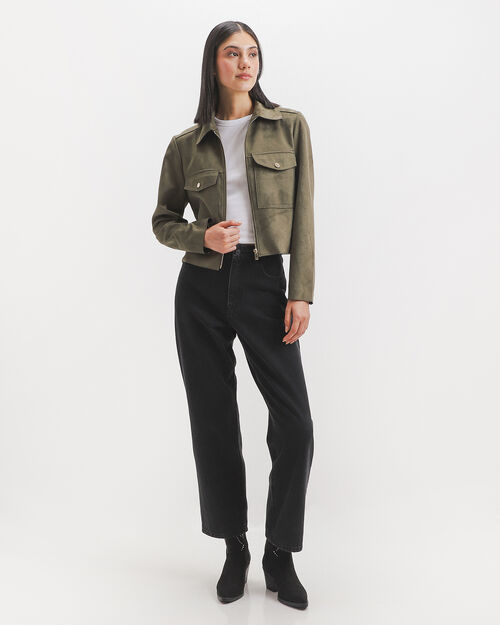 Chamarra Verde Gamuza