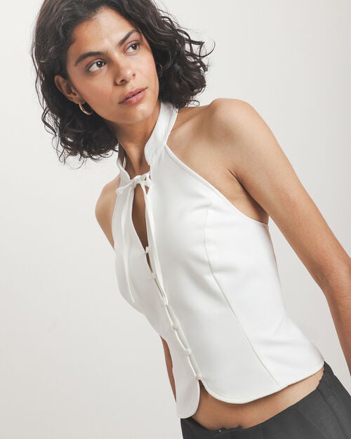 Blusa Cuello Mao Beige