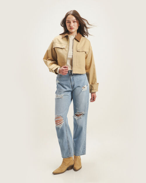 Chamarra Bolsillos Beige