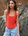 Top Peplum Blanco,ROJO