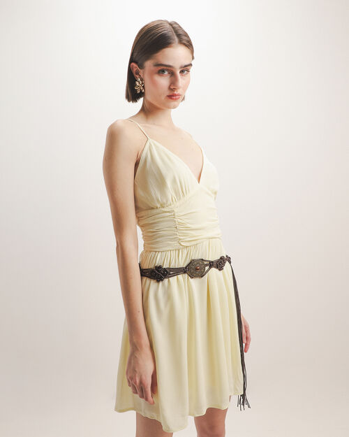 Vestido Amarillo Cintur&oacute;n