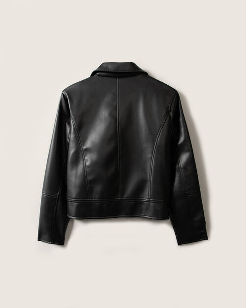 Chamarra Biker Negra Efecto Piel