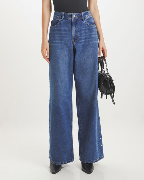 Jeans Wide Leg Con Studs