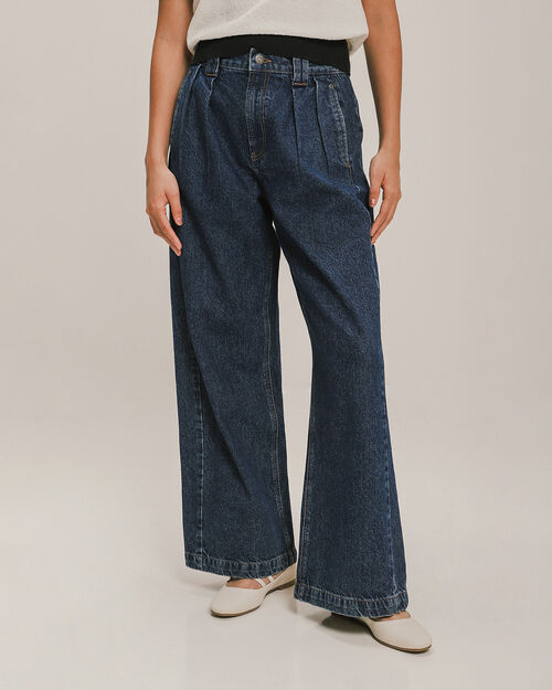 Jeans Wide Leg Pinzas Marino