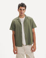 Camisa Negra Cuello Resort,OLIVO MEDIO