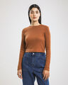 Playera Cropped Manga Larga,CARAMELO