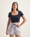 Crop Top Tejido Acanalado,AZUL MARINO