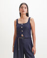 Blusa Azul Botones,AZUL MARINO