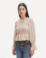 Blusa Smock Estampada,CREMA
