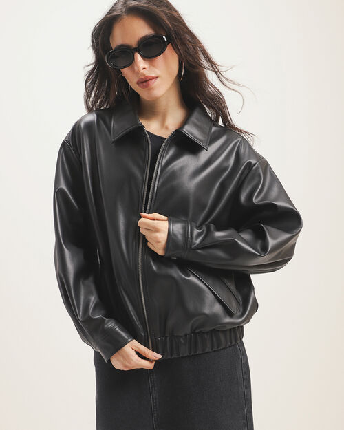 Chamarra Bomber Efecto Piel