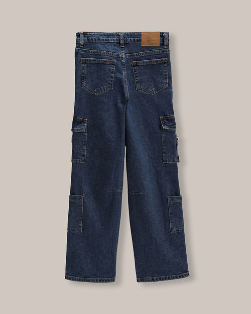 Wide Leg Cargo Jeans Azul