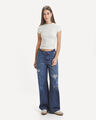 Jeans Wide Leg Destrucciones,AZUL ACERO