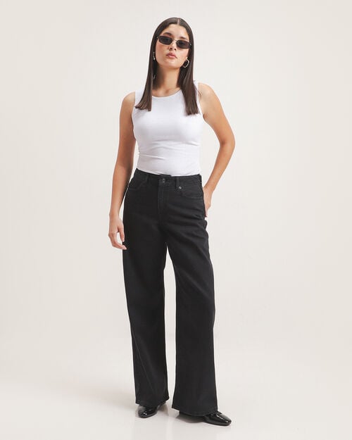 Jeans Negro Fit Wide Leg