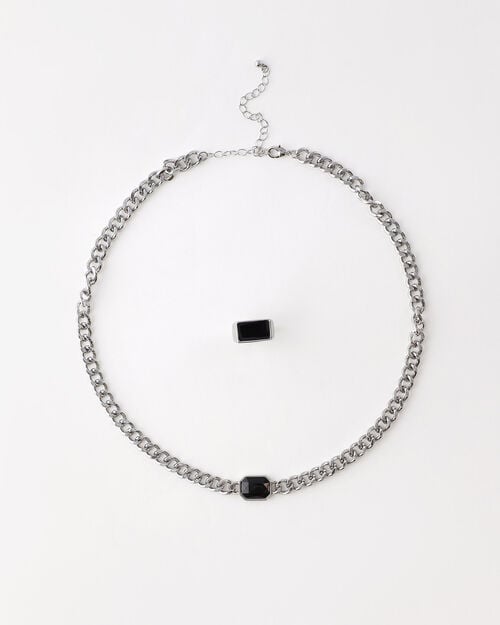 Set Collar Y Anillo Plateado