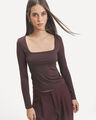 Playera Escote Cuadrado,CAFE