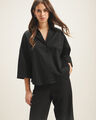 Camisa Azul Manga 3/4,NEGRO