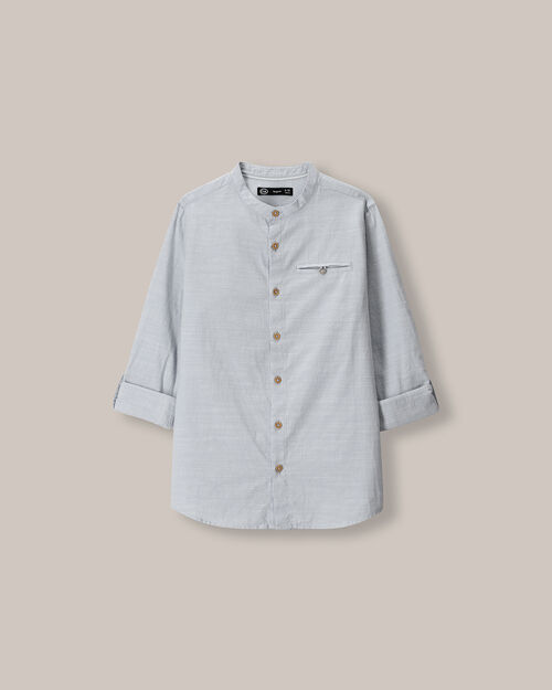 Camisa Azul Cuello Mao