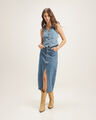 Falda Midi Botones,AZUL ACERO