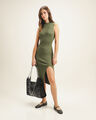 Vestido De Punto Beige,VERDE OBSCURO