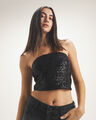 Top Strapless Lentejuelas,NEGRO