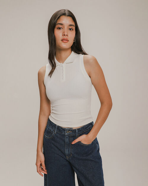 Polo Acanalada Blanca