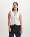 Top Botones Beige,CREMA