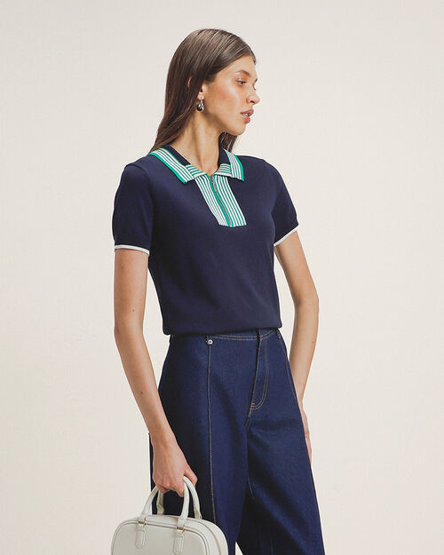 Polo Manga Corta Azul