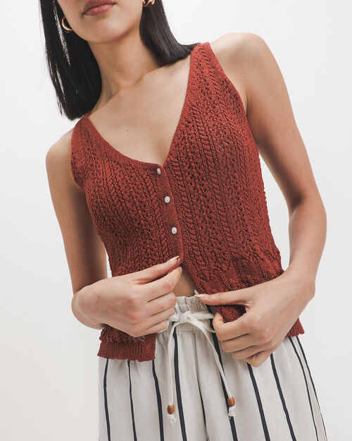 Top Caf&eacute; Tejido Crochet
