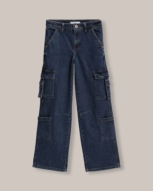 Wide Leg Cargo Jeans Azul