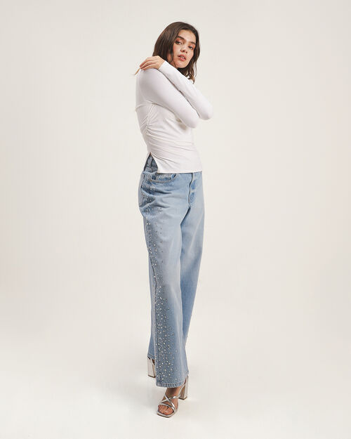 Jeans Wide Leg Aplicaciones