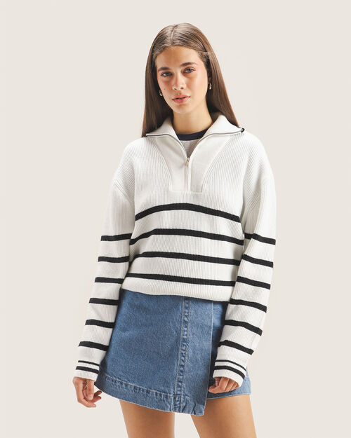 Su&eacute;ter Blanco Half Zipper