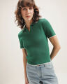 Polo Cropped Azul,VERDE CACTUS