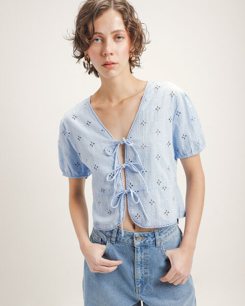 Blusa  Azul Lazo Eyelet