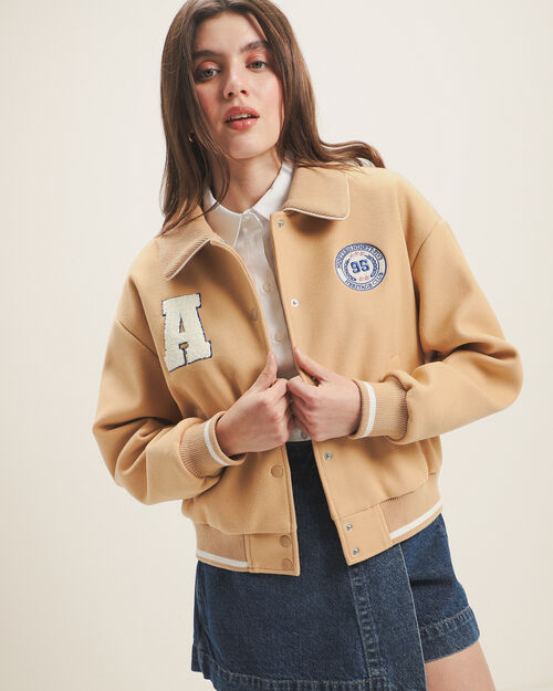 Chamarra Bomber Beige Retro