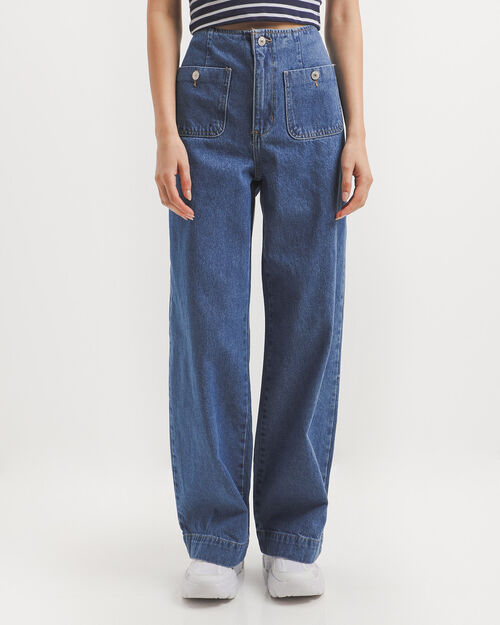 Jeans Fit Wide Leg Azul
