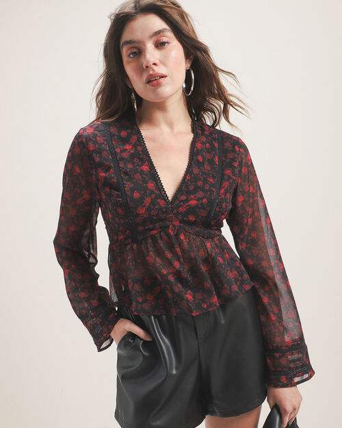 Blusa Manga Larga Flores