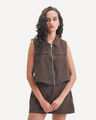 Chaleco Cropped Zipper,CAFE