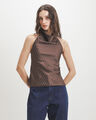 Blusa Halter Satinada,BEIGE