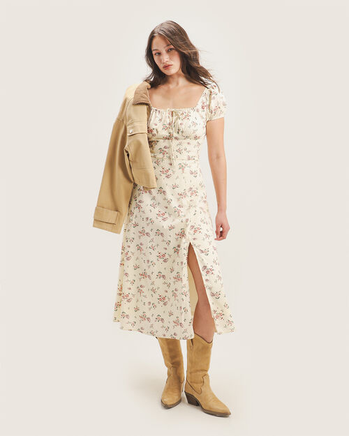 Vestido Manga Corta Flores