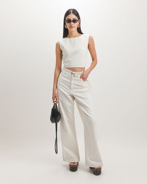 Jeans Wide Leg Con Cintur&oacute;n