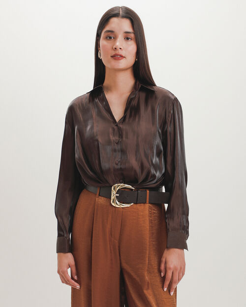 Camisa Caf&eacute; Satinada