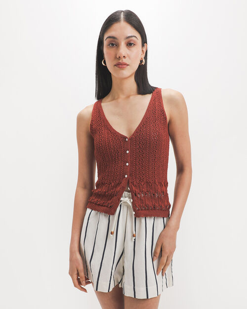 Top Caf&eacute; Tejido Crochet