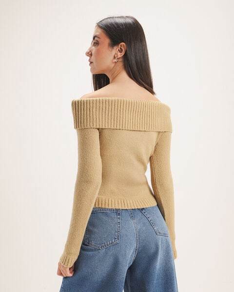 Top Beige Manga Larga