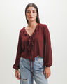 Blusa Caf&eacute; Volantes,ROJO VINO