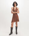 Vestido Halter Drapeado,CAFE